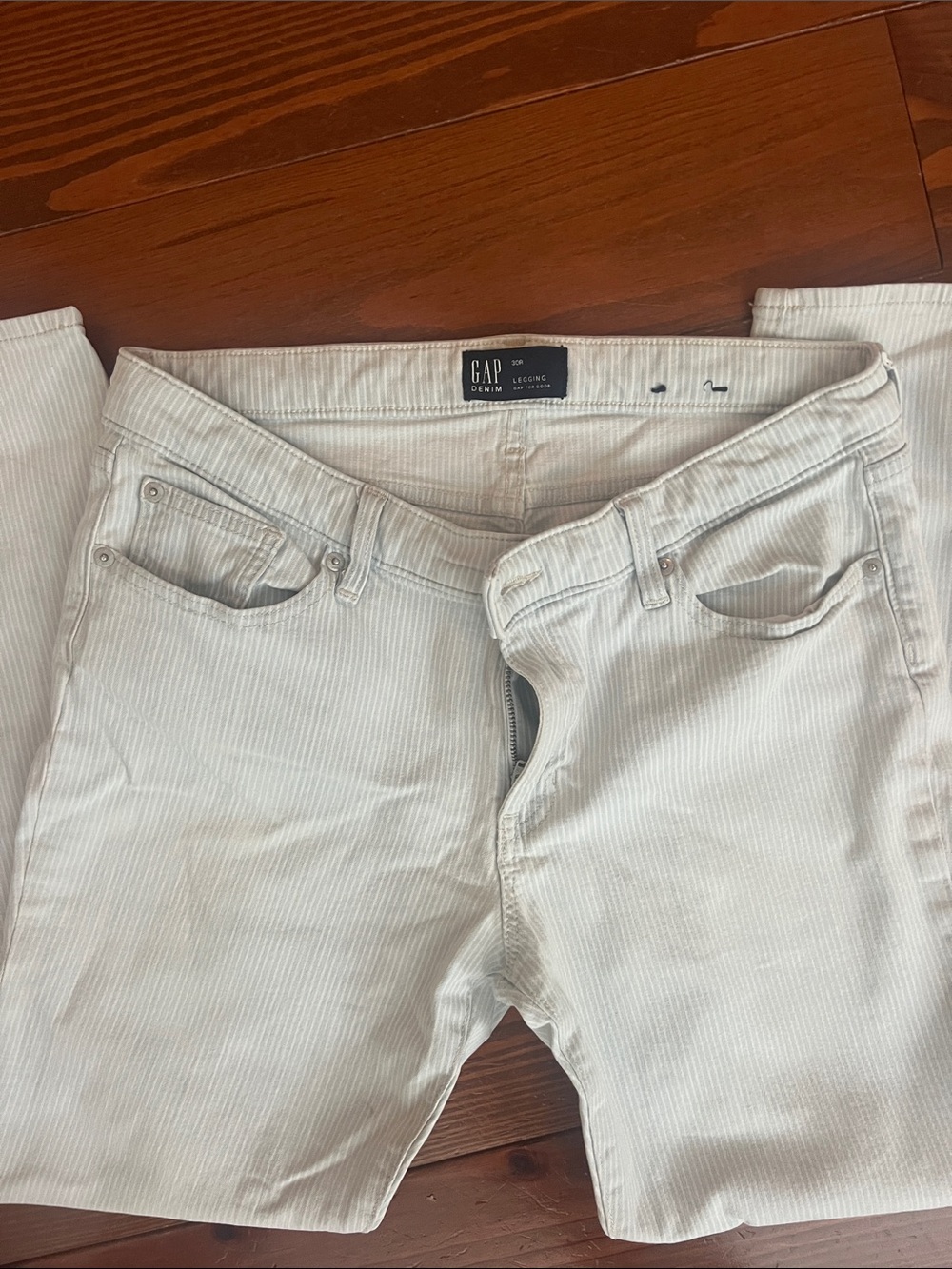 GAP Cream and Light Blue Stripe Pants